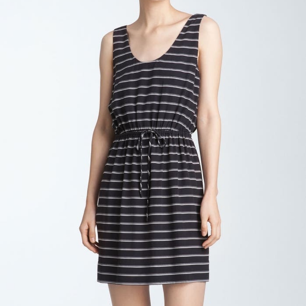 Joie Silk Elastic Waist Striped Chariot Dress